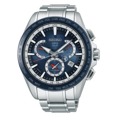 Seiko Men's Astron GPS Solar Stainless Steel Blue Watch SSE053